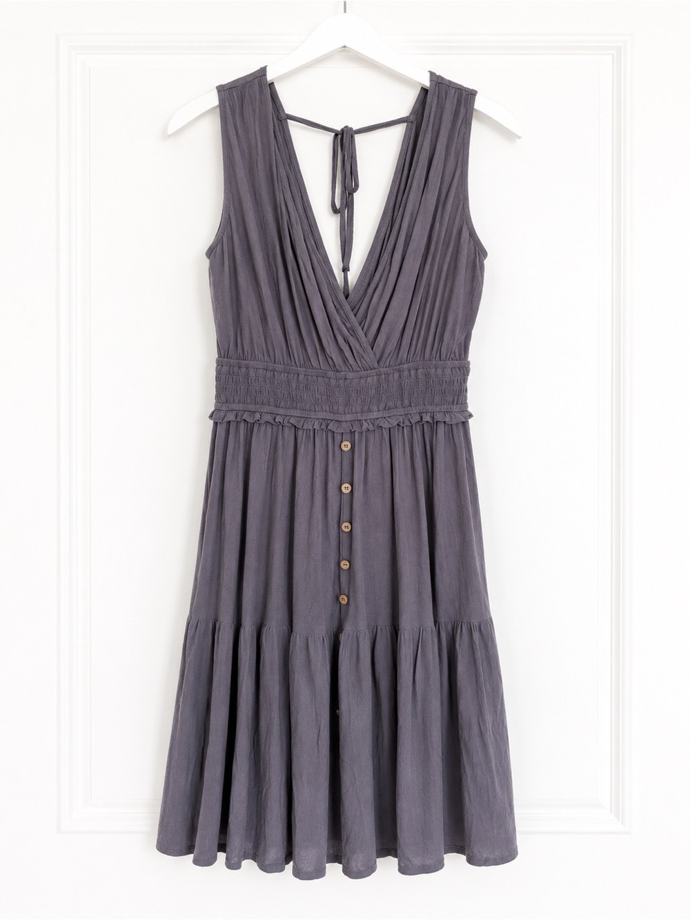 Boutique Charcoal Gray Smocked Midi Dress | Medium | Sleeveless Boho Sundress